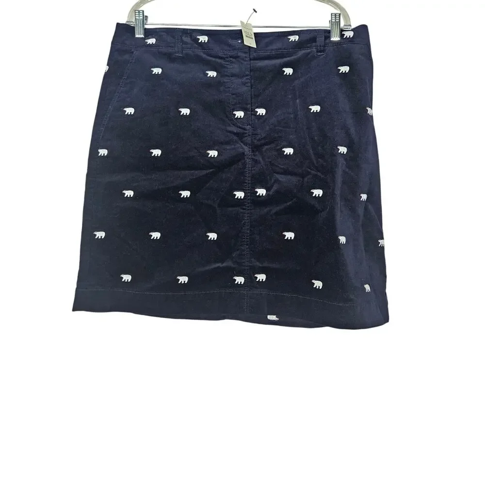 NEW Talbots 14 Navy Blue Embroidered Polar Bear Pencil Skirt Preppy Velvet